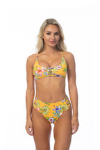 Beach Joy Yellow Island Print Bikini – High Waist Tropical Swim Set