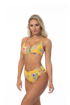 Beach Joy Yellow Island Print Bikini – High Waist Tropical Swim Set
