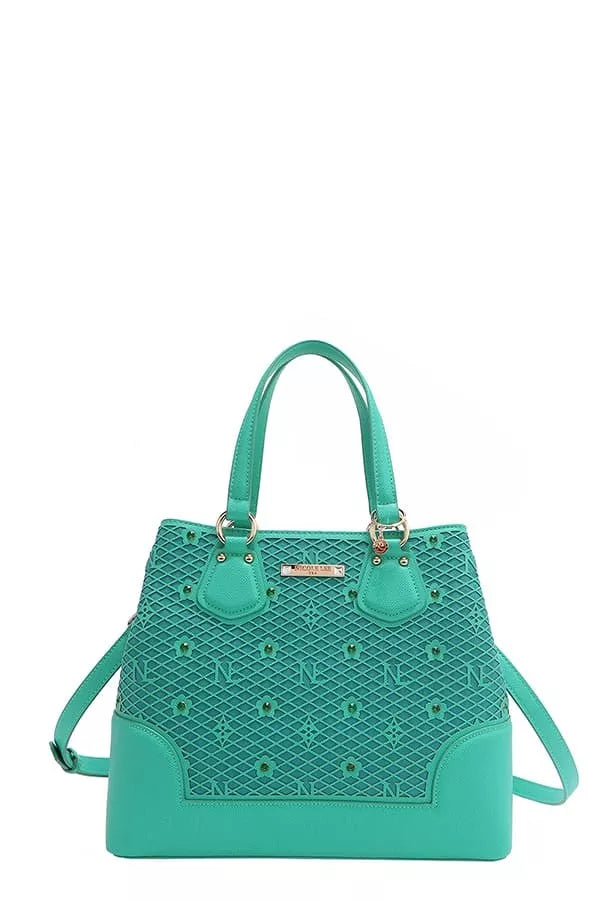 Gracie Signature Tote – Laser-Cut Monogram Rhinestone Handbag