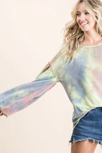 Tie-Dye French Terry Sweatshirt with Bubble Sleeves | Cozy Women’s Pullover