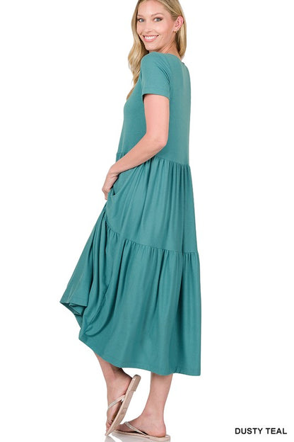 Zenana Short Sleeve Tiered Midi Dress