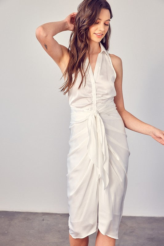 Do + Be Collection Sleeveless Collared Front Tie Dress