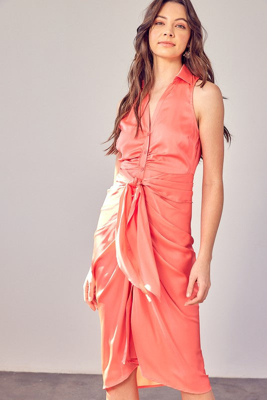 Do + Be Collection Sleeveless Collar Front Tie Dress