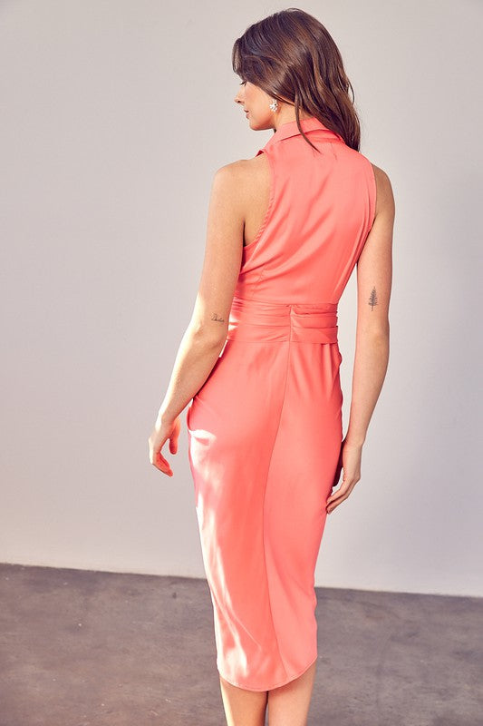Do + Be Collection Sleeveless Collar Front Tie Dress