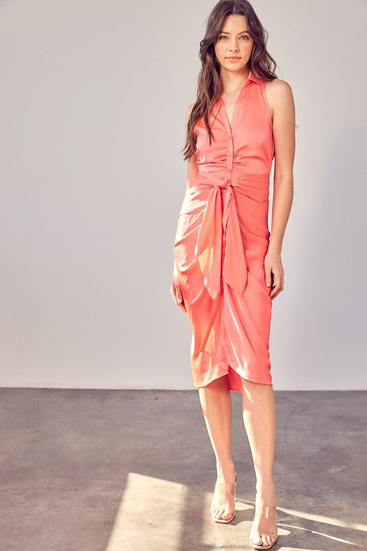 Do + Be Collection Sleeveless Collar Front Tie Dress