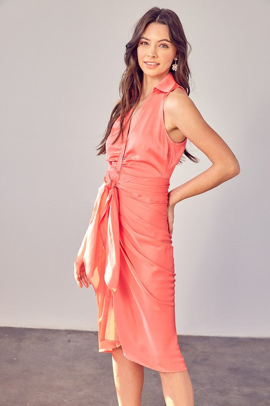 Do + Be Collection Sleeveless Collar Front Tie Dress
