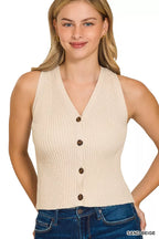 Zenana Ribbed Knit Sweater Vest – Classic Button-Down Layering Piece