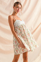 Romantic Floral Cami Dress with Lace Trim & Tiered Ruffle Skirt
