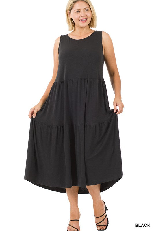Zenana Sleeveless Tiered Midi Dress