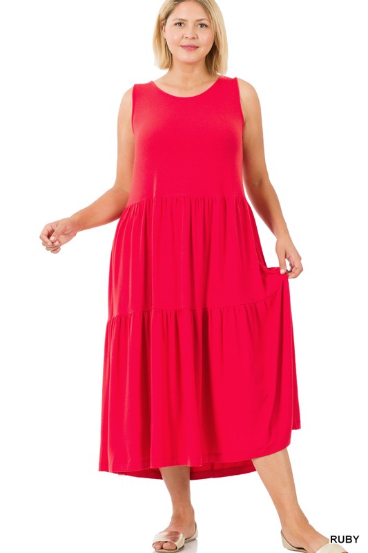 Zenana Sleeveless Tiered Midi Dress