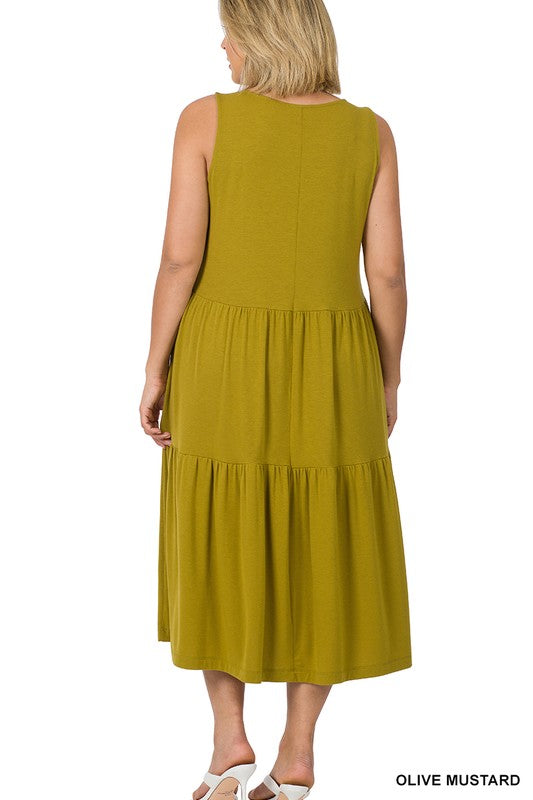 Zenana Sleeveless Tiered Midi Dress
