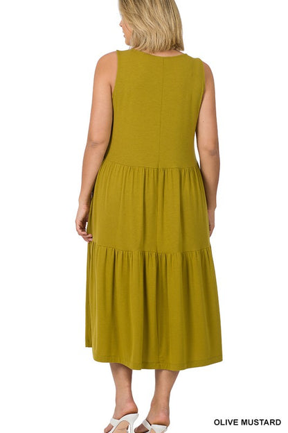 Zenana Sleeveless Tiered Midi Dress