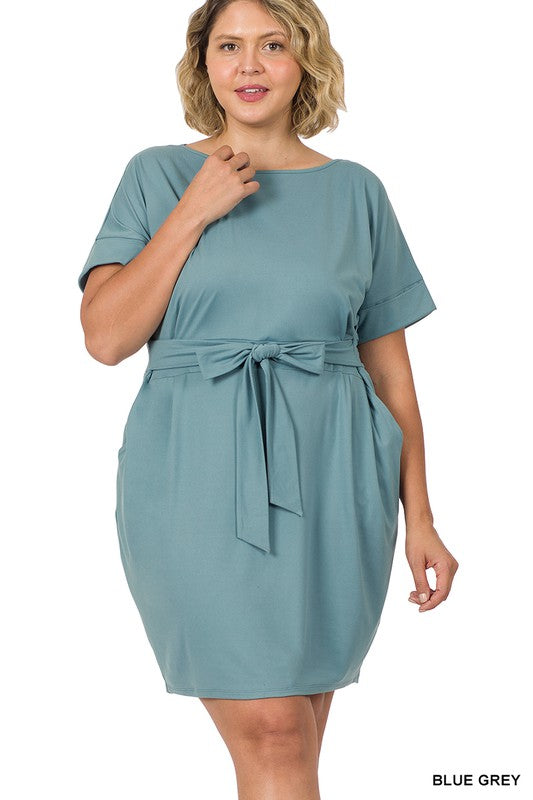Zenana Brushed Tie Belt Dress