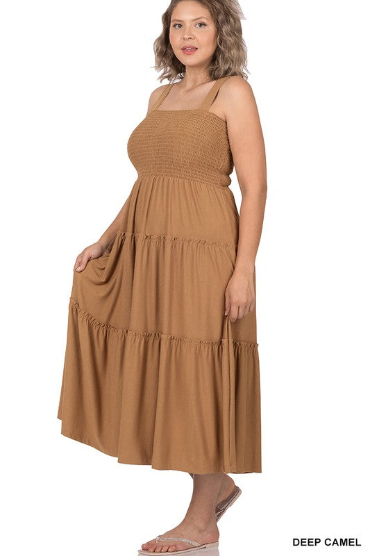 Zenana Smocked Tiered Midi Dress