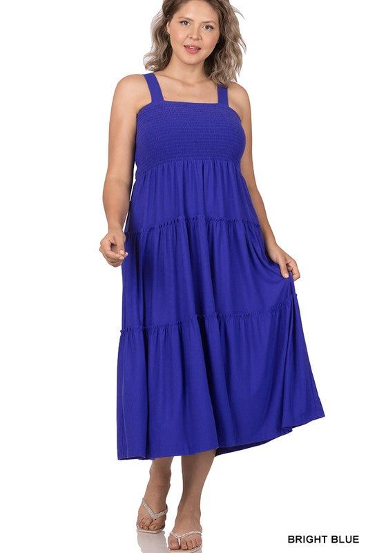 Zenana Smocked Tiered Midi Dress