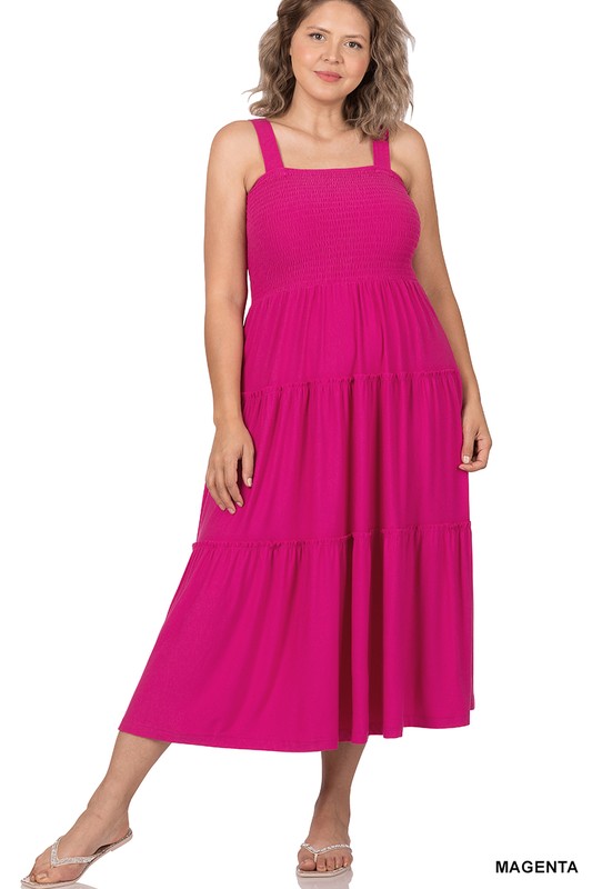 Zenana Smocked Tiered Midi Dress