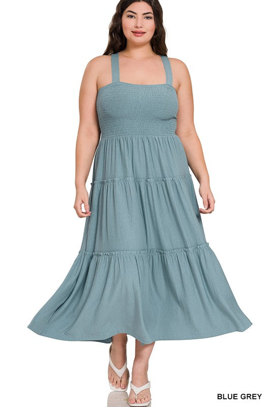 Zenana Smocked Tiered Midi Dress