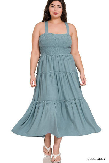 Zenana Smocked Tiered Midi Dress