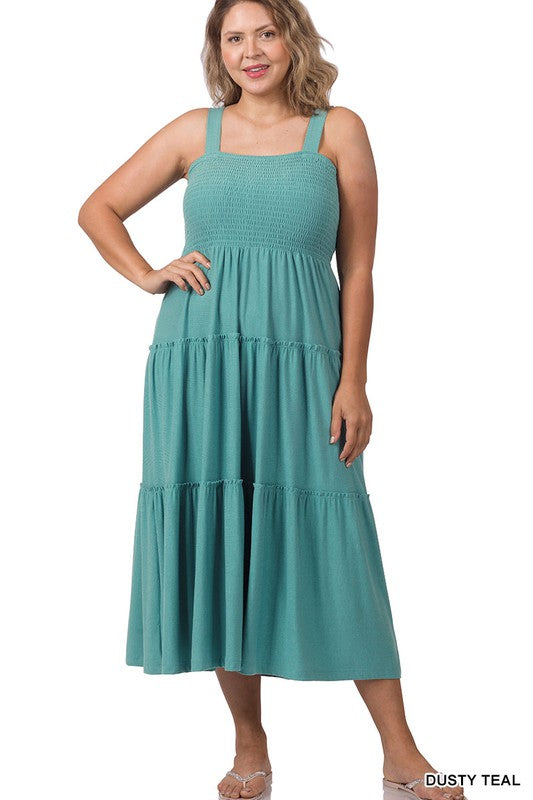 Zenana Smocked Tiered Midi Dress
