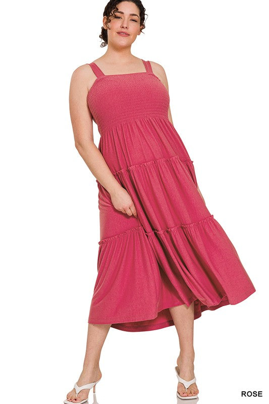 Zenana Smocked Tiered Midi Dress