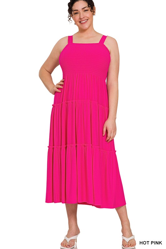 Zenana Smocked Tiered Midi Dress