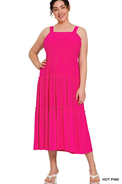 Zenana Smocked Tiered Midi Dress