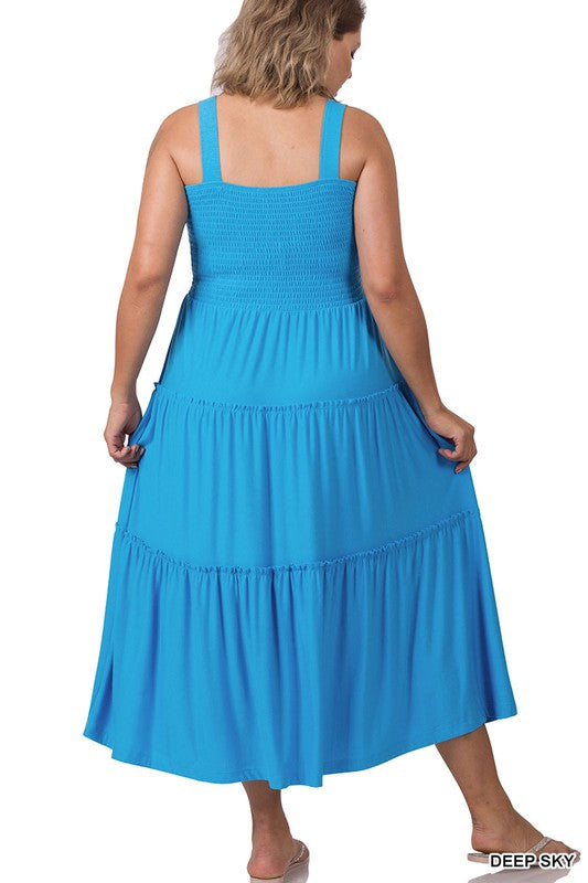 Zenana Smocked Tiered Midi Dress