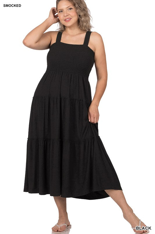 Zenana Smocked Tiered Midi Dress