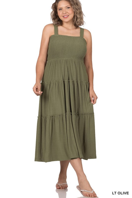 Zenana Smocked Tiered Midi Dress
