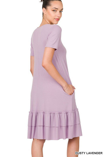 Zenana Short Sleeve Round Neck Ruffle Hem Dress