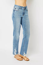Judy Blue High Waist Heavy Destroy Straight Jeans – Edgy Denim Style
