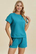 Textured Short Sleeve Top & Shorts Set – Comfy, Chic & Versatile
