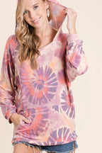 BiBi Circular Tie Dye Terry Hoodie with Kangaroo Pocket – Cozy & Trendy