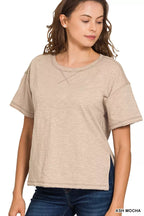 Women’s crewneck short-sleeve tee, ash mocha slub cotton knit
