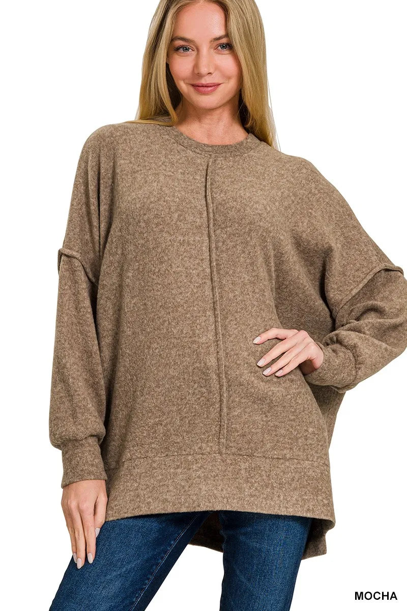Zenana Brushed Melange Hacci Oversized Sweater – Cozy & Chic Knit