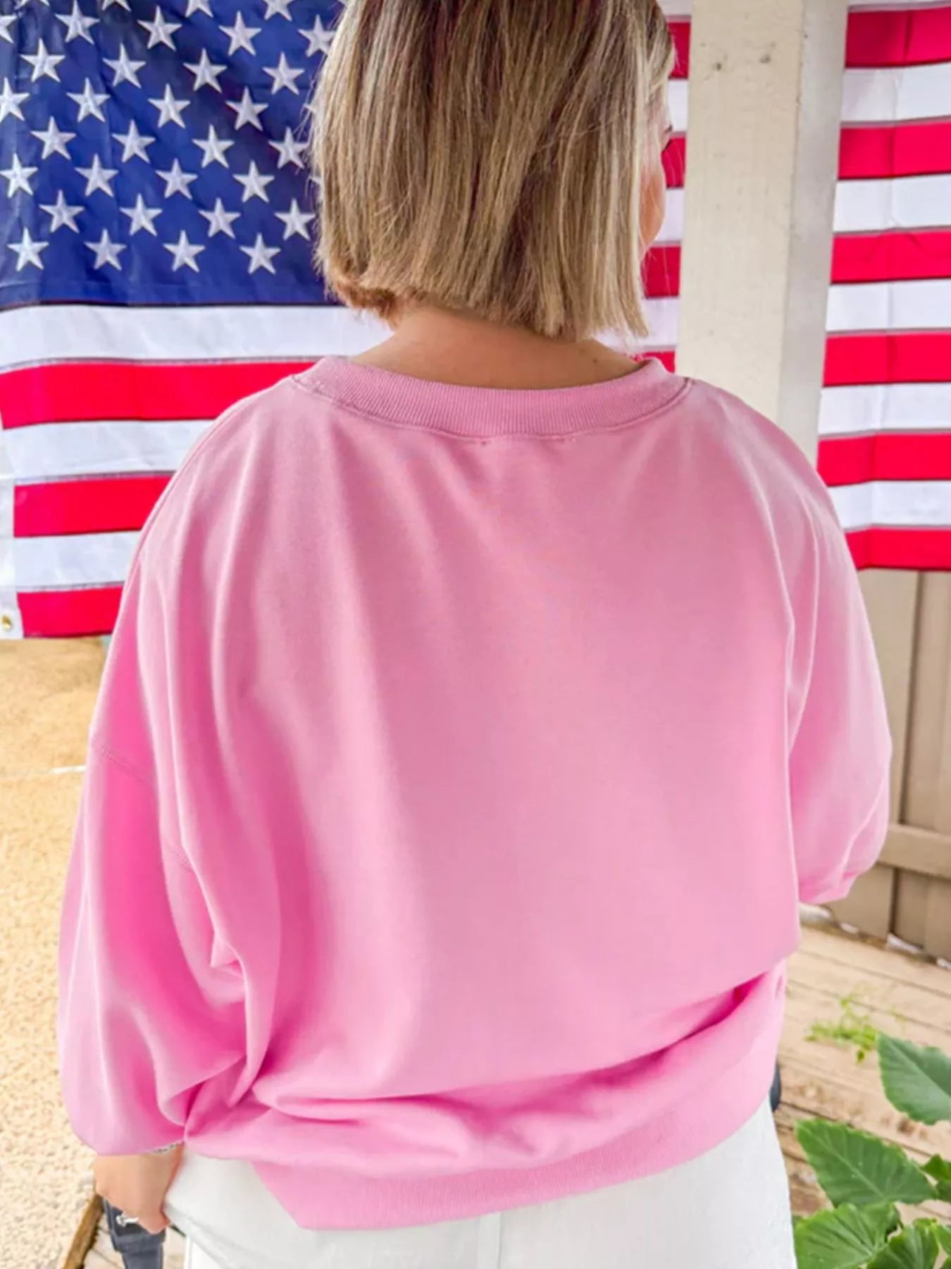 USA Map Patched Long Sleeve Sweatshirt – Casual Patriotic Style