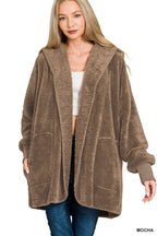 Hooded Faux Fur Jacket with Pockets – Cozy & Stylish Winter Outerwear