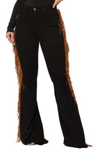 Black Bell Bottom Jeans – Western Chic Style with Side Fringe Detail