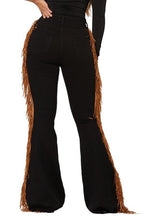 Black Bell Bottom Jeans – Western Chic Style with Side Fringe Detail