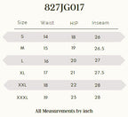 Joggers size chart with waist, hip, and inseam measurements in inches (S–XXXL)