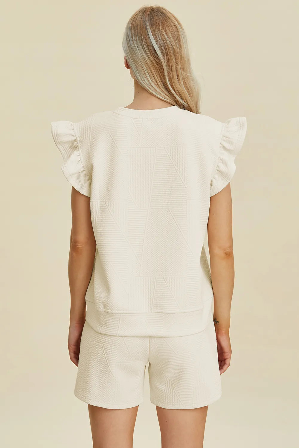 Textured Ruffle Sleeve Top & Shorts Set – Cute, Comfy & Stylish