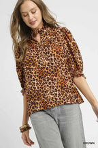 Leopard Print Ruffle Neck Blouse – Chic Statement Top for Day or Night