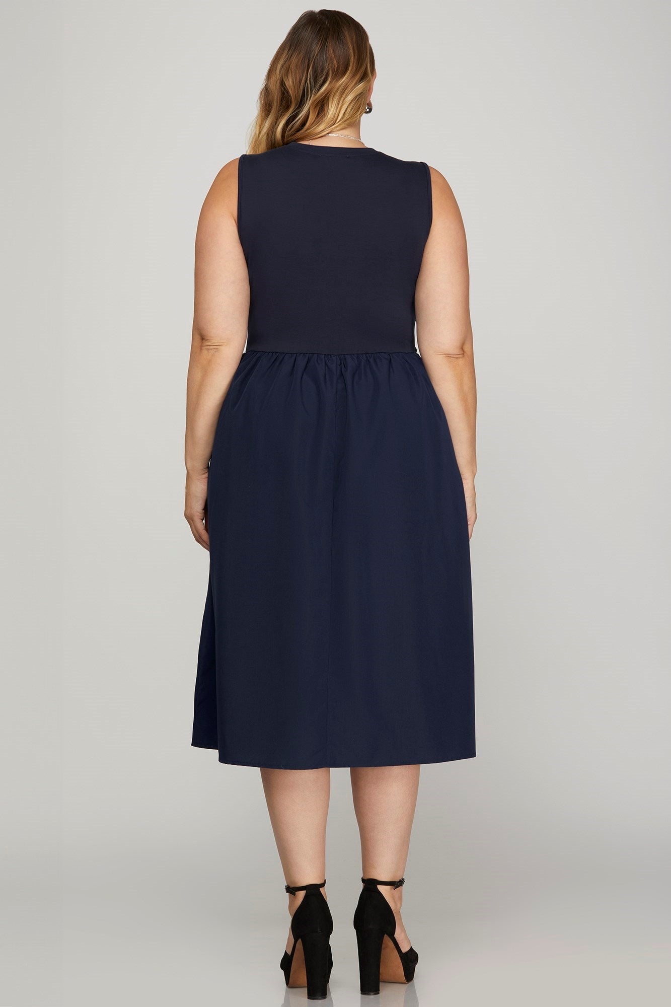 She + Sky Sleeveless Poplin Woven Midi Dress with Pockets