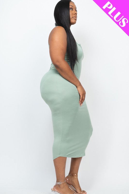 Capella Plus Size Split Neck Tank Dress – Chic & Comfy Style