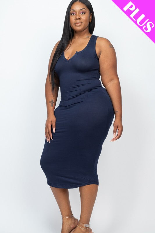 Capella Plus Size Split Neck Tank Dress – Chic & Comfy Style