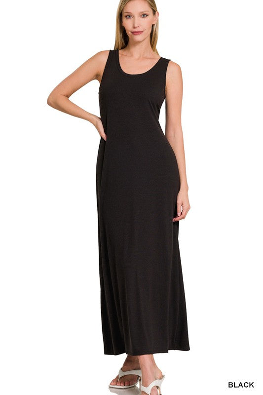 Zenana Sleeveless Flared Scoop Neck Maxi Dress
