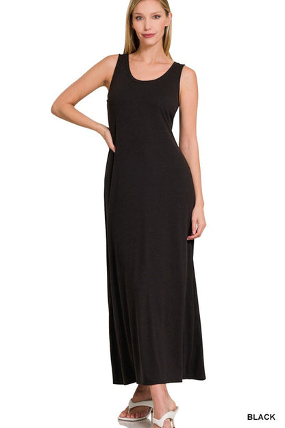 Zenana Sleeveless Flared Scoop Neck Maxi Dress