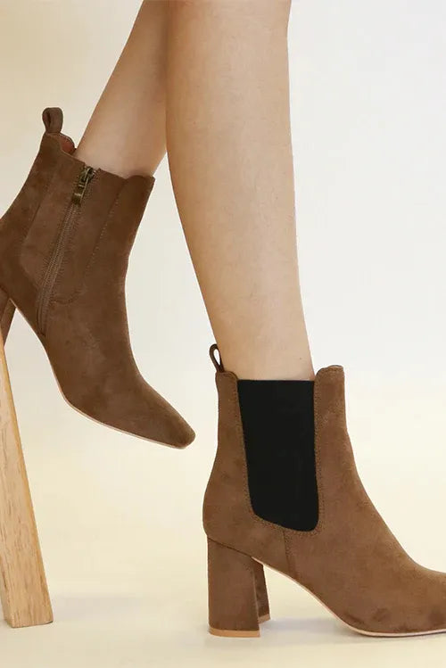Faux Suede Block Heel Chelsea Boots – Chic Elastic Side Panel Design
