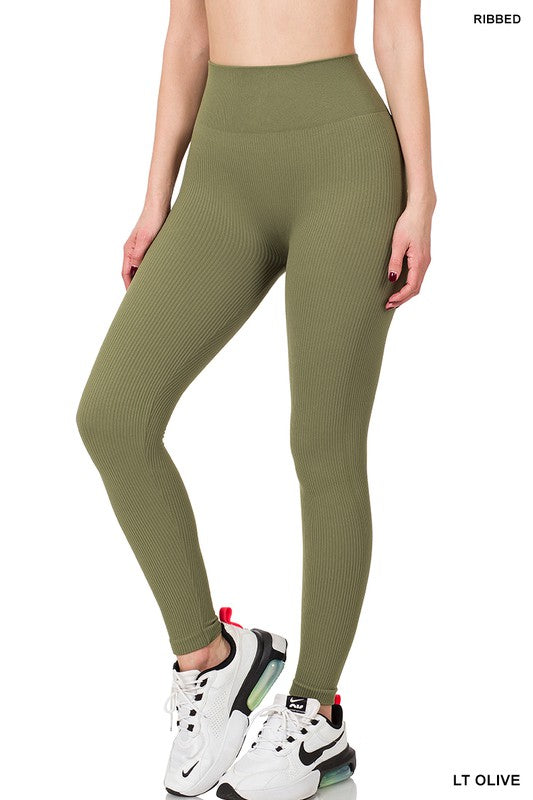 Zenana Ribbed Seamless High Waisted Full Length Leggings