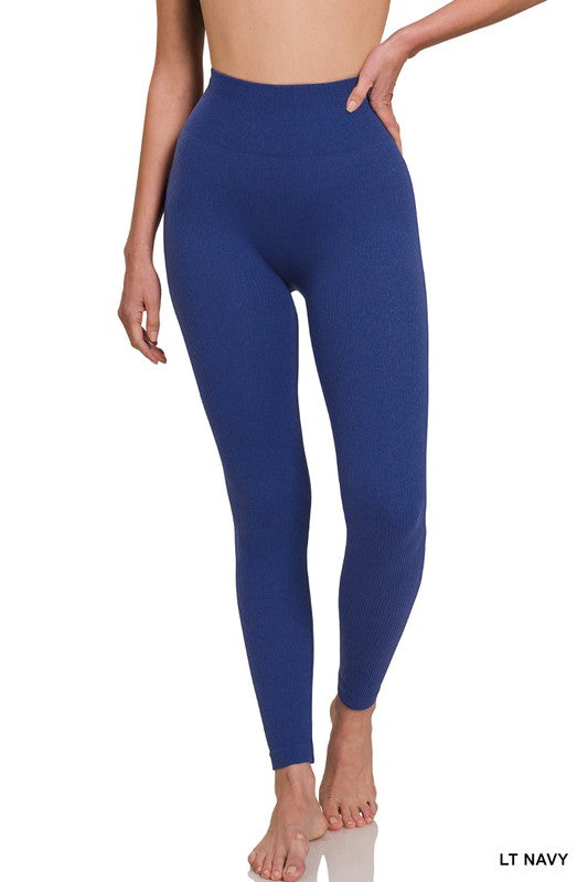 Zenana Ribbed Seamless High Waisted Full Length Leggings